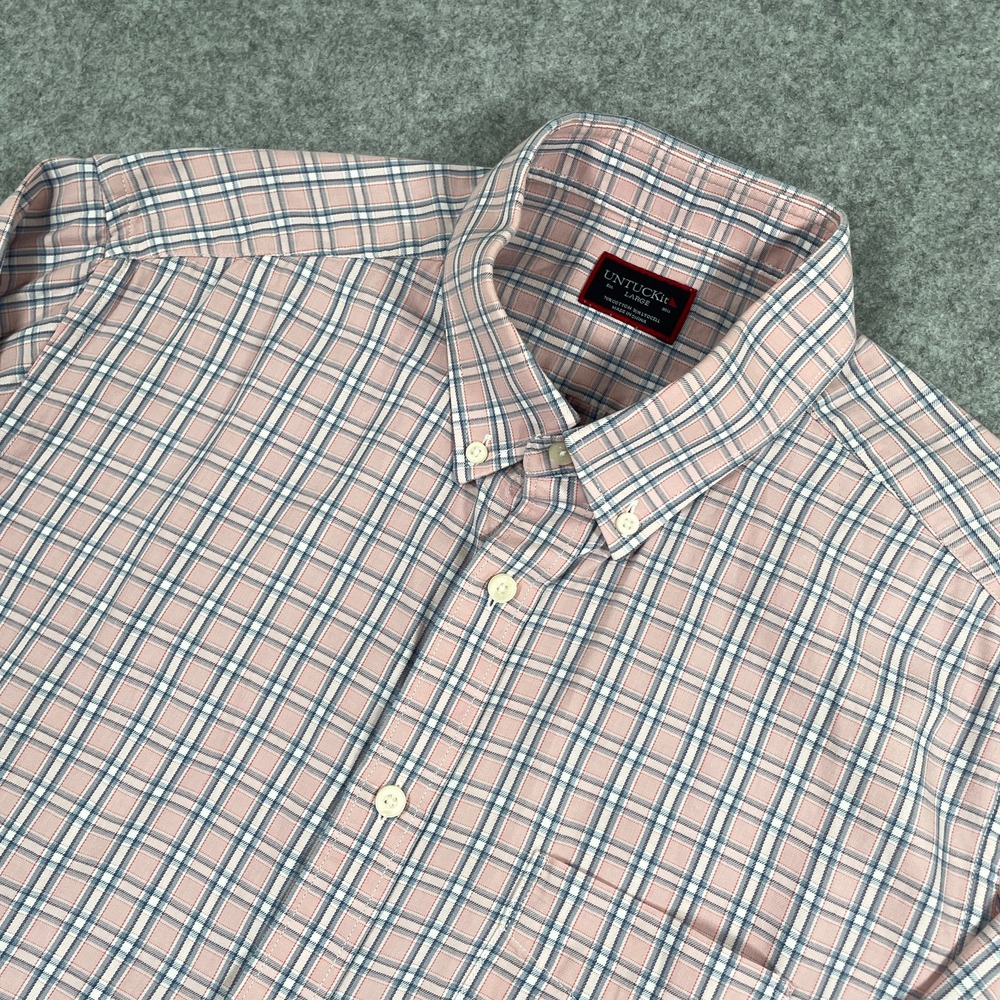UNTUCKit Mens Martolla Button Down Shirt Large Pink Plaid Cotton Lyocell 40889